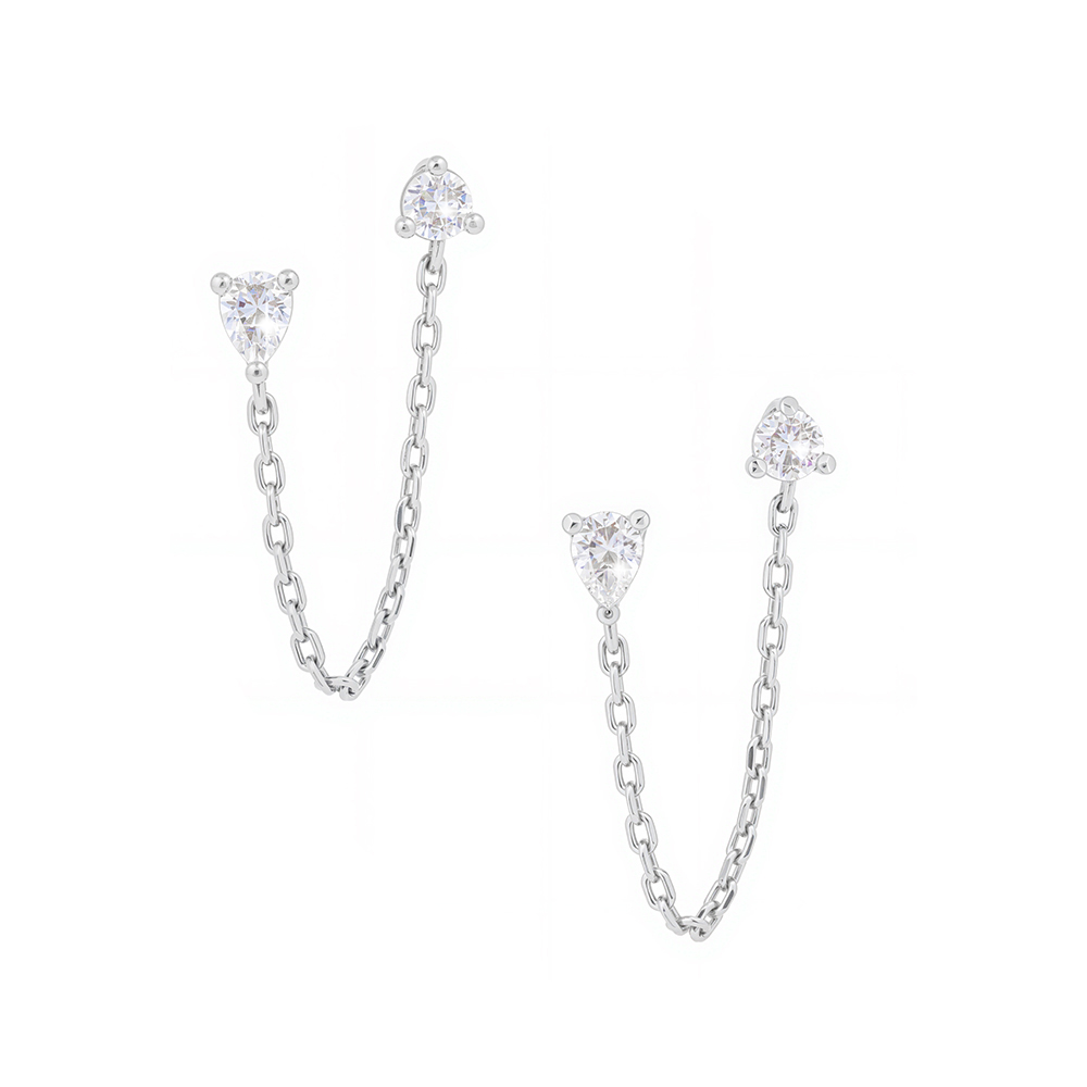 Naomi Silver Pear/Round CZ Chain Earring