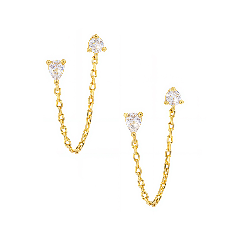 Naomi Gold Pear/Round CZ Chain Earring