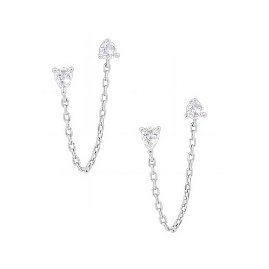Naomi Silver Pear/Round CZ Chain Earring